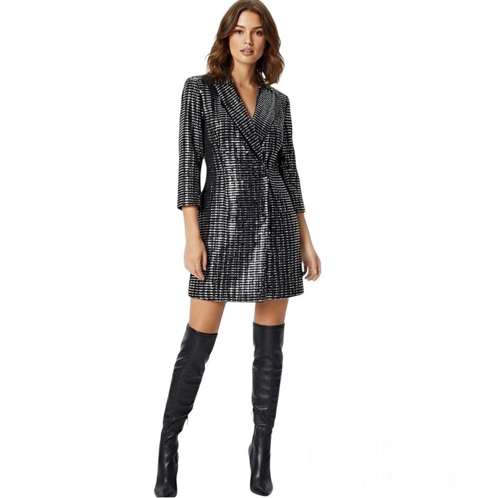 NWT Forever 21 Black Silver Sequin Blazer Dress Gatsby 1920s Flapper Snap Button